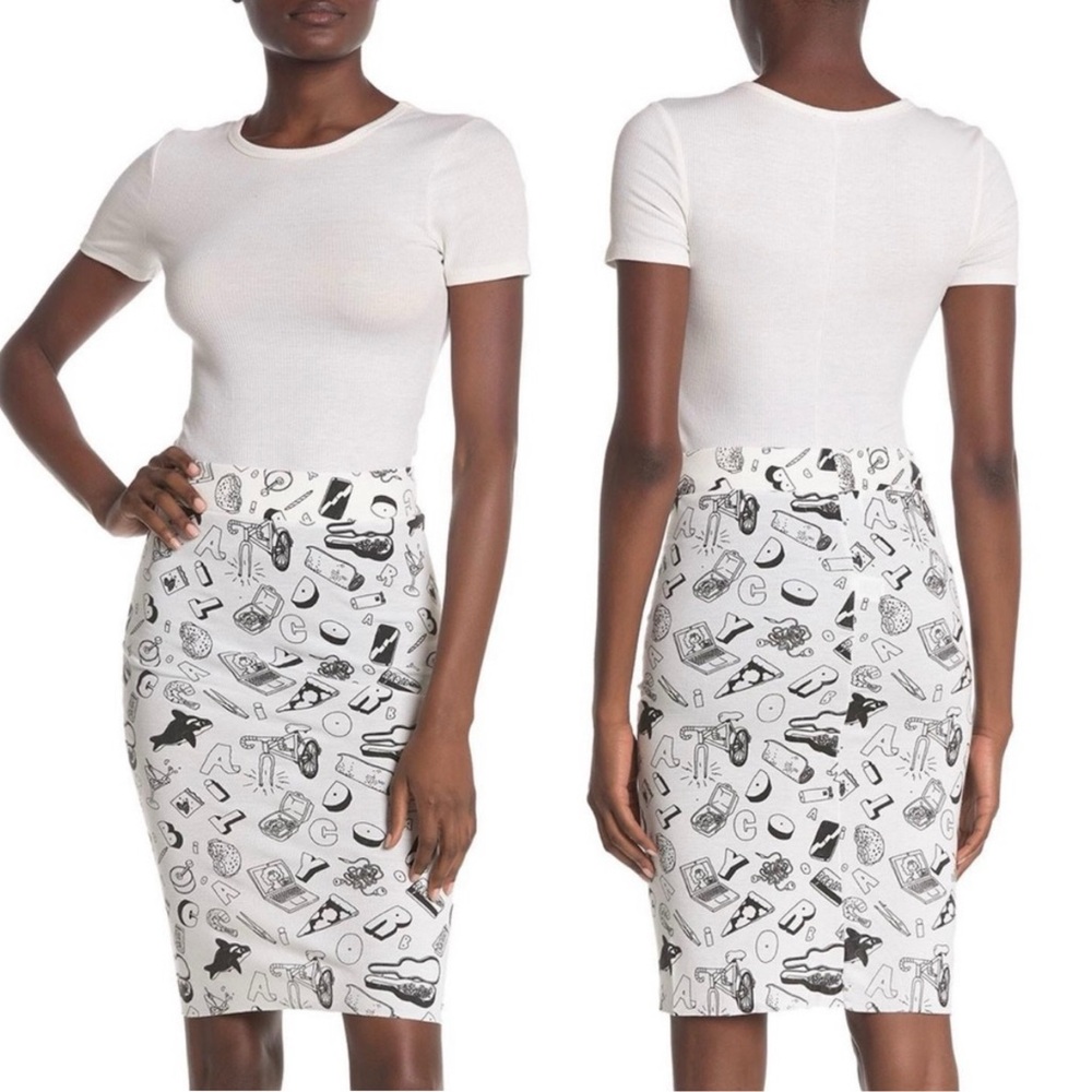 Wildfox x Broad City Mike Perry Doodles skipper pencil skirt size S small